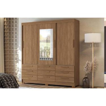 Imagem de Guarda Roupa Casal 3 Portas De Correr (1 C/ Espelho) E 9 Gavetas C/ Pés Morretes 3.9 Jatobá - Santos Andirá