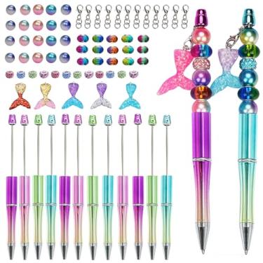 Imagem de Swanaryo Kit de 12 canetas com miçangas com 72 contas multicoloridas, 12 pingentes, caneta esferográfica de tinta preta, faça você mesmo, conjunto de canetas para mulheres, crianças, estudantes,