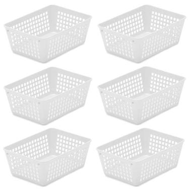 Imagem de Cesta de armazenamento colorida de plástico Ybmhome para gaveta de escritório, prateleira, gavetas de lixo para casa, despensa de cozinha ou bancada – Bandejas para escritórios e salas de aula, Branco, 6