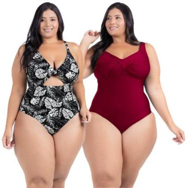 Imagem de Kit Maiô Plus Size Chapa Barriga Liso Estampado Com Bojo - HYPE MODAS,
