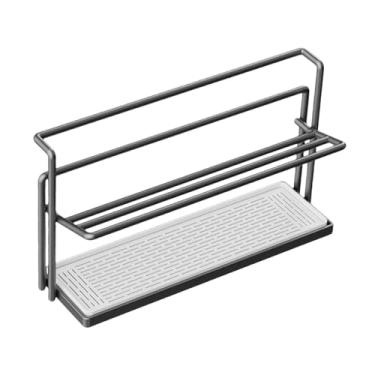 Imagem de Ioensy Escorredor de canecas com bandeja de drenagem removível 40x20x10cm Suporte resistente para armazenamento de copos para pia de cozinha Organizador de, Preto