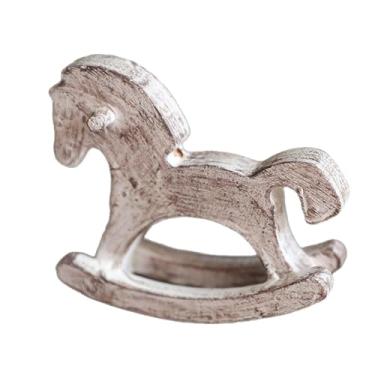 Imagem de IEUDNS Decoração de mesa de cavalo de balanço de madeira, enfeite de arte para decoração de festas, estatueta de cavalo de balanço, Branco