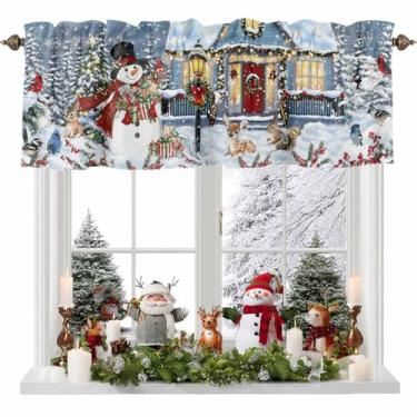 Imagem de Cortina de Natal para Janelas Boneco de Neve Árvore de Natal Varão Bolso Sanefa para Janela Tratamentos Casa de Fazenda Azevinho Frutas Nevadas Cortinas Curtas para Cozinha, Janelas, Banheiro, Quarto