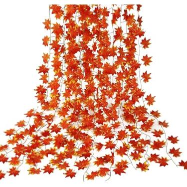 Imagem de Sggvecsy Pacote com 12, guirlanda de folhas de outono, 2,5 m, folhas de bordo artificiais, seda vermelha, outono, vinhas penduradas para o dia de Ação de Graças, casa, casamento, jardim, lareira