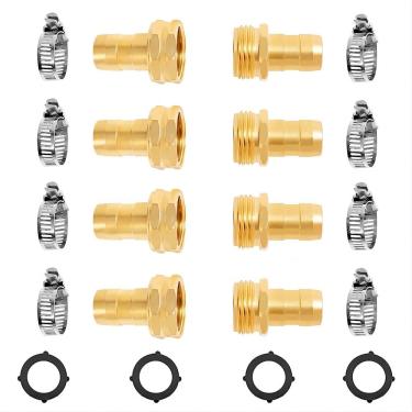 Imagem de GOIPKO Conjunto de 4 kits de reparo de mangueira de jardim, conectores de mangueira macho e fêmea com braçadeiras adequadas para encaixe de mangueira de jardim de 3/10.2 cm e 5/20.3 cm