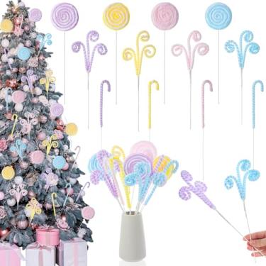 Imagem de Solsew 12 peças de palitos de decoração de árvore de Natal cor macaron, 35,5 cm em forma de bengala de lã de Natal, cacheados, enfeites de enfeite de árvore de Natal para decoração de festas de fim de