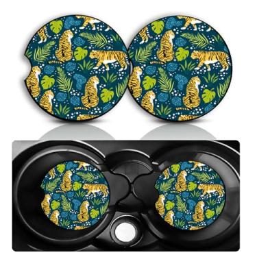 Imagem de Conjunto de 2 porta-copos de carro tigre – Acessórios divertidos para carros de tigre, tamanho universal, tapete de borracha antiderrapante, porta-copos embutidos, decoração de tigre, presentes para