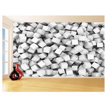 Imagem de Papel De Parede 3D Geométrico Cubos Branco Cinza 3,5M Gmt81
