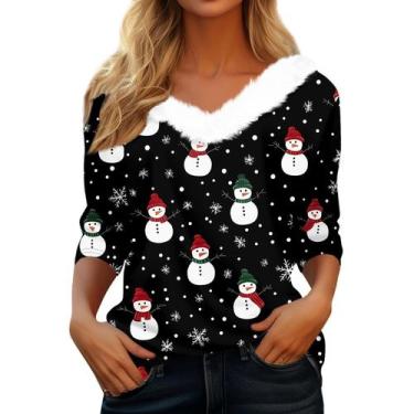 Imagem de Suéter de Natal COTECRAM feminino de lã, manga 3/4, decote em V