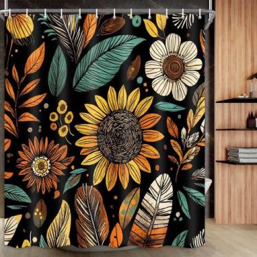 Imagem de Cortina de chuveiro Drgilau Boho Floral Vintage para banheiro