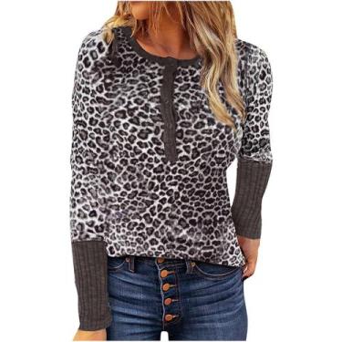 Imagem de Blusa feminina sexy com estampa de leopardo com costura de renda de ma