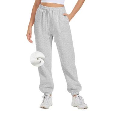 Imagem de Calça de moletom Joggers ATHMILE para mulheres, forrada de lã, cinza