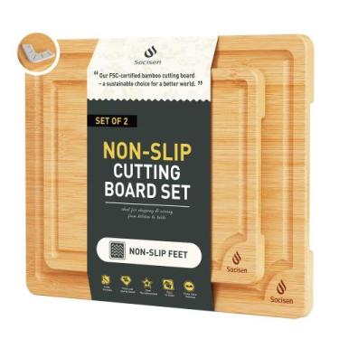 Imagem de Conjunto de tábuas de corte Socisen Bamboo Non-Slip Feet 37x28cm