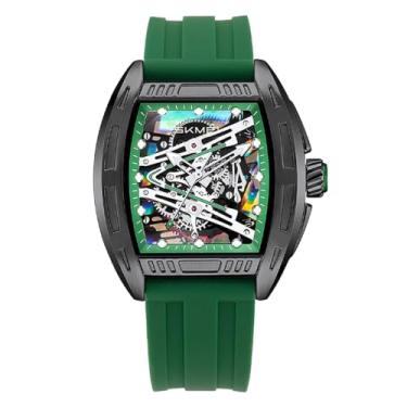 Imagem de SKMEI Relógio de pulso masculino analógico com esqueleto de quartzo luminoso à prova d'água à prova d'água, Preto, verde