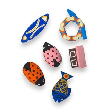 Imagem de Okatoka Kit de Brinquedos Artesanais da Amazônia, 6 Peças em Madeira de Miriti, 8-10 cm, Pintados à Mão | Kit 05