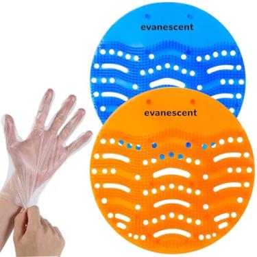 Imagem de Telas de mictório pacote com 40 urinóis antirespingos para banheiros públicos, restaurantes, cafés, bares, escolas, serve para mictórios molhados e secos (20 peças azuis + 20 peças laranja)