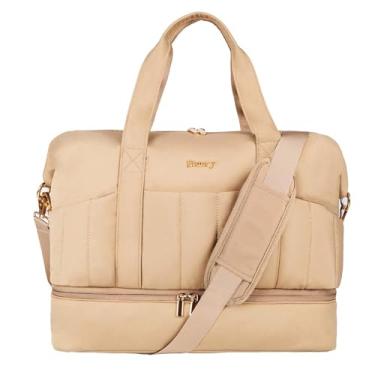 Imagem de Stuery Bolsa de ginástica leve para mulheres: bolsa de mão pequena para viagem com compartimento de sapatos e bolso molhado, bolsa esportiva noturna de fim de semana para meninas e adolescentes, cáqui