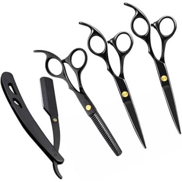 Imagem de Estojo com 6 Peças Tesouras e Navalha Profissionais Barbeiro Fio Laser BLACK