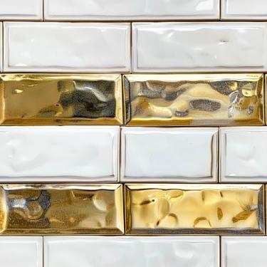 Imagem de HOMETITUTE 20 peças de adesivos de azulejo de tijolo de ouro branco descascar e colar azulejos decorativos à prova d'água adesivos removíveis para cozinha, banheiro, lareira, escada, elevador, parede