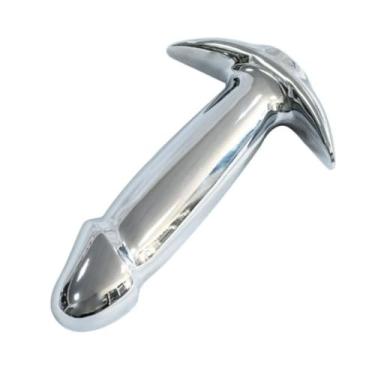 Imagem de Plug Anal Em Aço Formato De Pênis Com 10 Modos De Vibração Plug Anal Vibratório Recarregável PL161