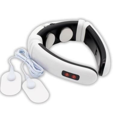 Imagem de Massageador de Pescoço Elétrico, Colar Cervical, Recarregável USB, Portátil, 3 Níveis de Massagem, com Eletrodos Adesivos
