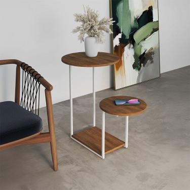 Imagem de Mesa Lateral de Sala Branco Freijó Redondo Cibele Ferro