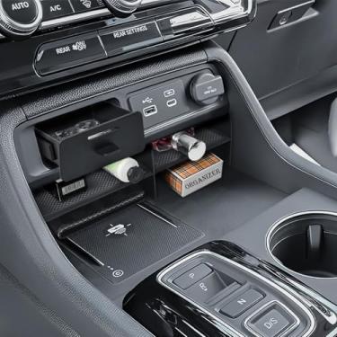 Imagem de HGWEI 2 peças de organizador de console central compatível com Honda Pilot 2023-2025/2026 Acessórios interiores de passaporte, porta-luvas intermediário gaveta de apoio de braço oculto bandeja de