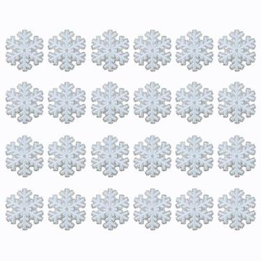 Imagem de SaktopDeco 24 peças de adesivos de floco de neve prateados com glitter e flocos de neve para bordado para acessórios de roupas com tema de inverno