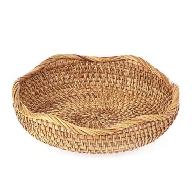 Imagem de Cesta de vime Hipiwe, bandeja redonda tecida à mão de 21,5 cm