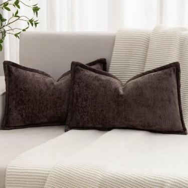 Imagem de Capa de travesseiro BAOLIZEGAO Brown Chenille 30x50cm Conjunto de 2