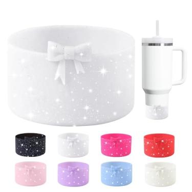 Imagem de Bota de silicone com laço de glitter para StanleyTumbler 567.0-1134.0 g & Owala Water Bottle 680.4 g & IceFlow 567.0 g 850.5 g & Hydroflask garrafa de água 340.2-680.4 g capa antiderrapante para