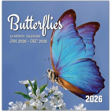 Imagem de Calendário 2026, calendário de parede mensal de borboletas coloridas de 2026 de novembro de 2025 a dezembro de 2026, calendário suspenso de parede, aberto de 29,5 x 61 cm, layout de página inteira