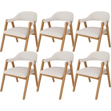 Imagem de Kit 06 Cadeiras de Jantar e Estar Living Estofada Nadja L02 Linho Cru - Lyam Decor