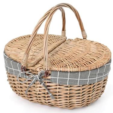 Imagem de Cesta de piquenique de vime SatiInside 39x29x18 cm 0,7 kg Forro cinza 