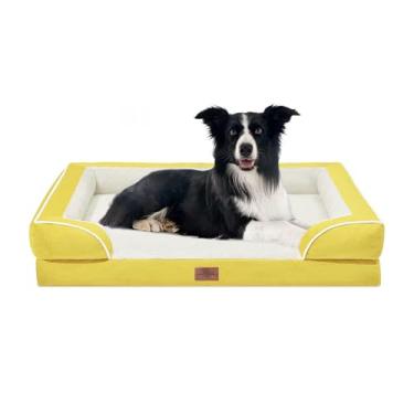 Imagem de Comfort Expression Cama impermeável para cães de tamanho grande com espuma ortopédica, sofá confortável para animais de estimação com capa removível lavável e fundo antiderrapante (G, mostarda picante