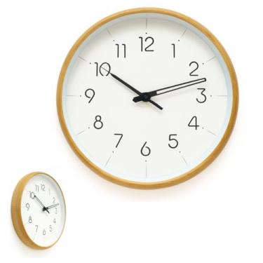 Imagem de Relógio de Parede Decorativo Design Minimalista Moldura em tom de Madeira Clara Silencioso Ideal para Sala e Escritório Branco e Bege 30cm