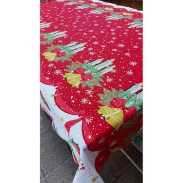 Imagem de Toalha de Mesa Oxford Festiva Natalina Natal Papai Noel para 4 e 6 Lugares(Castiçal com Brilho,2,00x1,50)