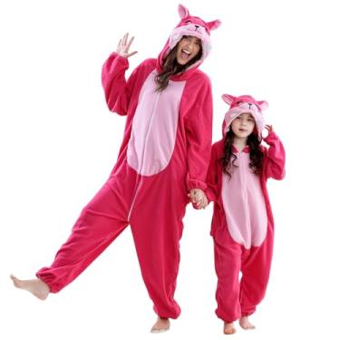 Imagem de MICHLEY Fantasia unissex de cosplay de animais de Halloween, pijama de peça única com capuz com zíper para homens e mulheres, Raposa, G