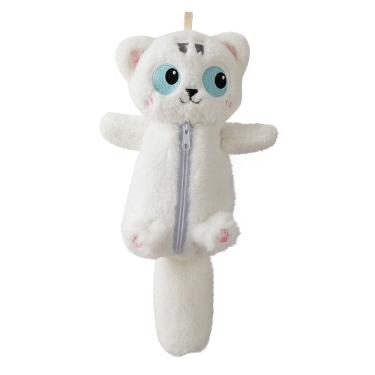 Imagem de Estojo de lápis, bolsa de brinquedo de pelúcia branca para gatos com olhos grandes de 45 cm