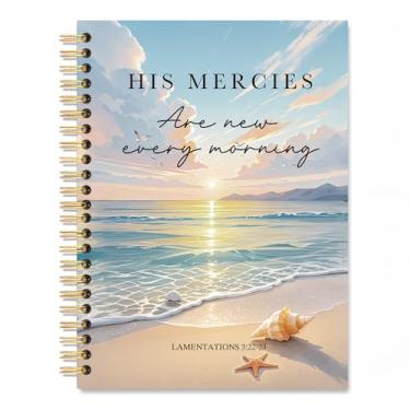 Imagem de Vgrti Caderno espiral His Mercies Are New Every Morning, caderno de oração cristã para mulheres, diário de praia, material escolar de estudo de versículo bíblico religioso, presentes de ação de graças