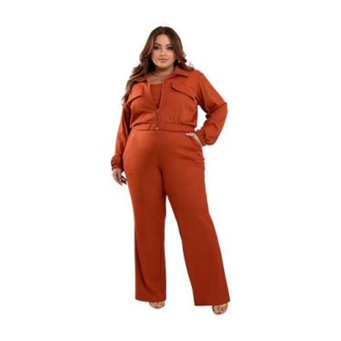 Imagem de Conjunto De Frio Inverno Feminino Plus Size Casaco Manga Longa e Calça