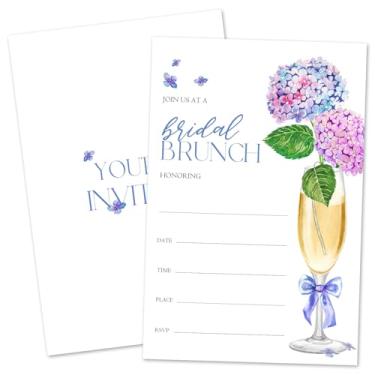 Imagem de ZARYFANCHY Convites de chá de panela de champanhe para novos casais, preencher convites de casamento em branco com envelopes, 25 convites de chá de panela de hortênsia, lembrancinha de festa de