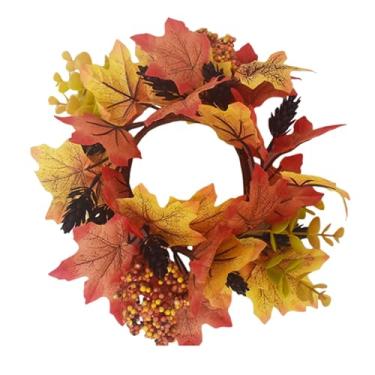 Imagem de Grinalda de velas, pequenas grinaldas de anéis de velas | Guirlanda de velas de folhas de bordo,Suporte de vela de dia de ação de graças de 9,8 polegadas com coroa de girassol anel de vela de outono p