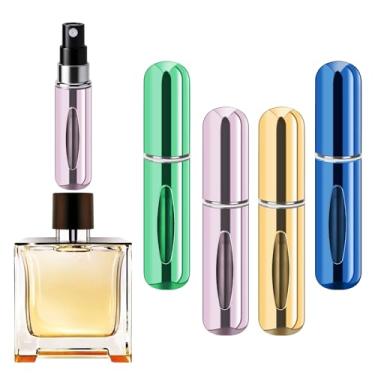 Imagem de forebile Perfume recarregável portátil atomizador spray de perfume recarregável, perfume de viagem (5 ml, 4 unidades) (verde, rosa, dourado, azul royal)