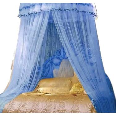 Imagem de Mosquiteiro Teto Casal Gigante Indiano com Abertura Lateral – Para Cama King, Queen e Box, 12m de Proteção Completa e Conforto(Azul)