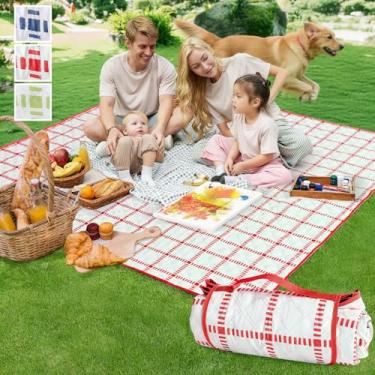 Imagem de Alvantor Cobertor extra grande para piquenique ao ar livre, 203 cm x 203 cm, impermeável, dobrável, tapete de piquenique portátil para viagens, parque e praia, à prova de areia, macio e durável