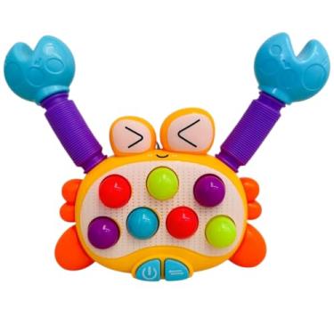 Imagem de Brinquedo Sensorial Educativo para Bebê e Criança Caranguejo Estica e Puxa musical (Amarelo)