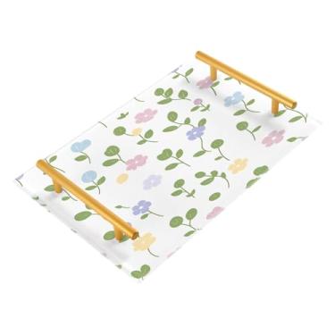 Imagem de Wassud Bandeja de banheiro com alças pétalas e folhas, organizador de perfume de acrílico para banheiro e cozinha, 30 x 20 cm