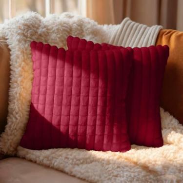 Imagem de Capa de almofada quadriculada de pelúcia, 17,16 × 17,40 cm, fronhas quadradas super macias, pele moderna, para cama, sala de estar, carro, vinho