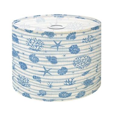 Imagem de Abajur grande abajur azul padrão sem costura objetos de vida subaquática conchas estrelas do mar sombra de linho para luz pendente abajur de mesa abajur de chão capa de luz conjunto de 1 substituição